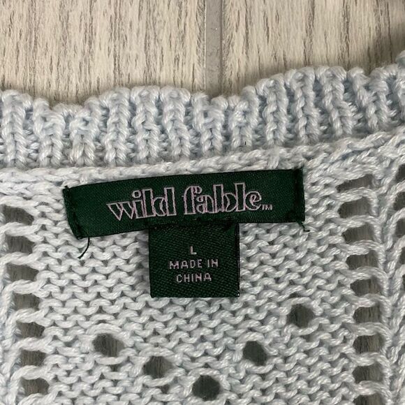 Wild Fable | Light Blue Knit Cropped Cardigan With Embroidered Flowers Large - Picture 4 of 5